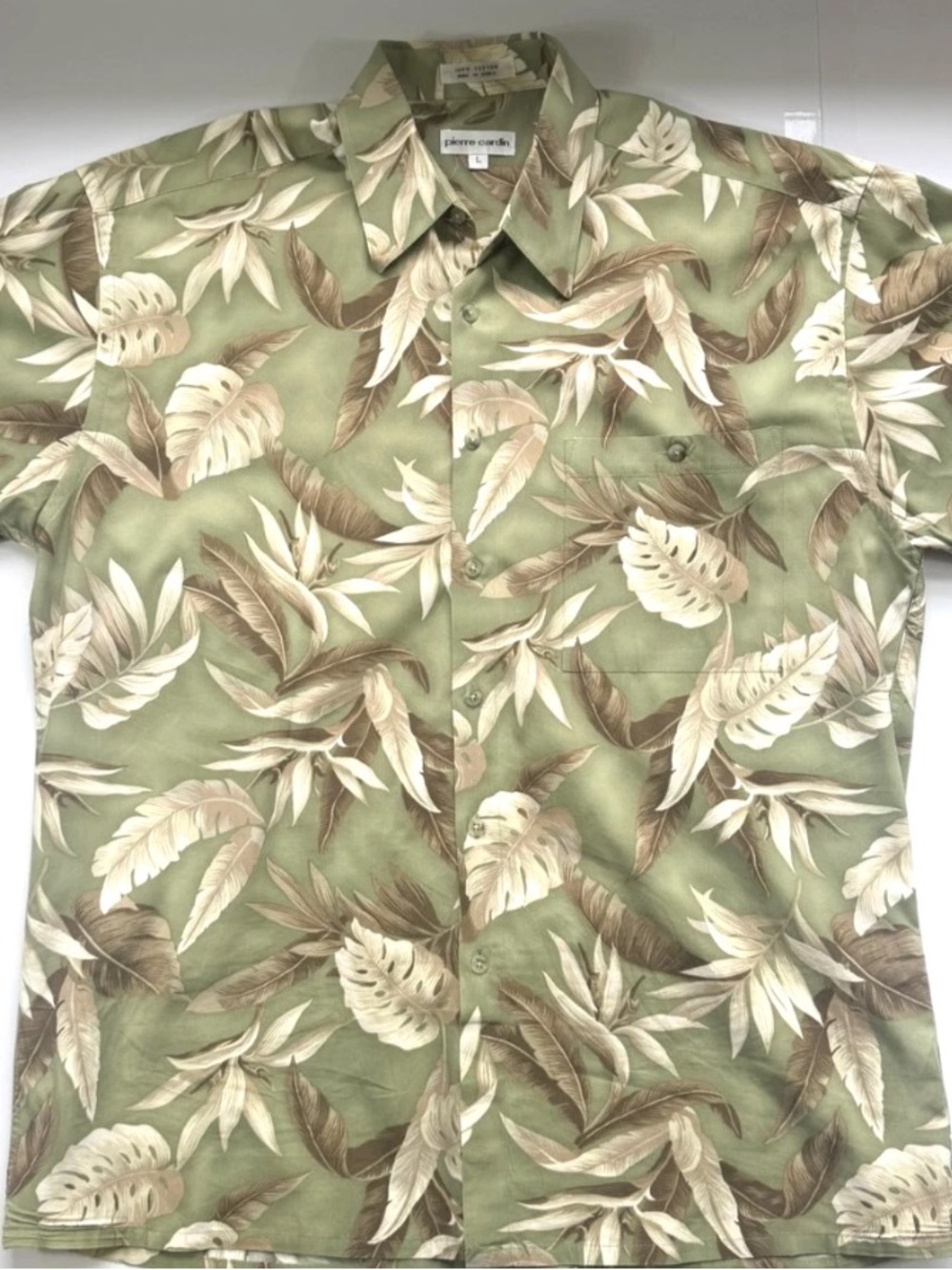 Pierre Cardin 90s Vintage Hawaiian Short Sleeve Shirt size L100% Cotton